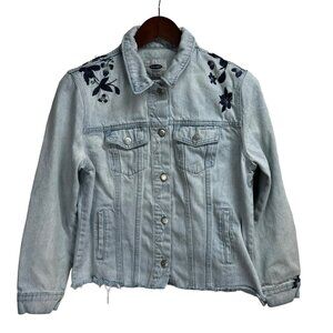 Old Navy Women's Denim Jacket With Floral Embroidery Size Large